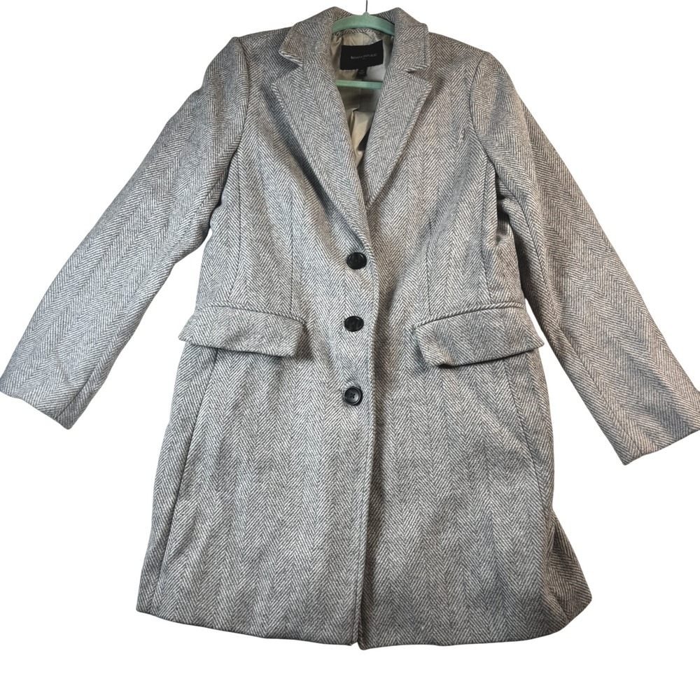 Banana Republic Wool Blend Herringbone Coat Jacket Womens Size M Gray Career